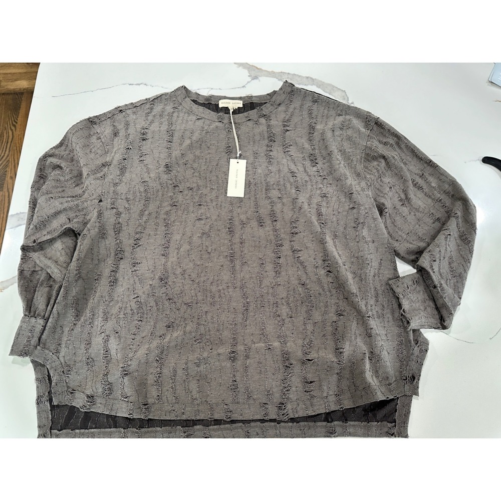Gilded Intent Womens Distressed Long Sleeve Top Charcoal Grey M24145 Size Small